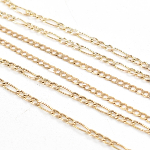 388 - Three 9ct gold chain bracelets. A bracelet strung with a bar marked 375, a hallmarked curb link brac... 