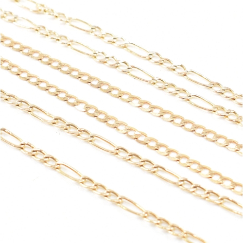 388 - Three 9ct gold chain bracelets. A bracelet strung with a bar marked 375, a hallmarked curb link brac... 