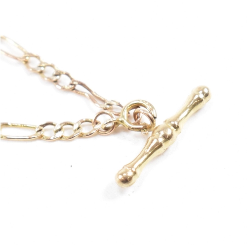 388 - Three 9ct gold chain bracelets. A bracelet strung with a bar marked 375, a hallmarked curb link brac... 