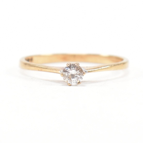 395 - A hallmarked 9ct gold and CZ solitaire ring. The ring hallmarked London. Weight 1.2g. Size O. All we... 