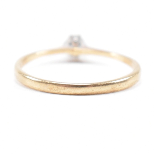 395 - A hallmarked 9ct gold and CZ solitaire ring. The ring hallmarked London. Weight 1.2g. Size O. All we... 