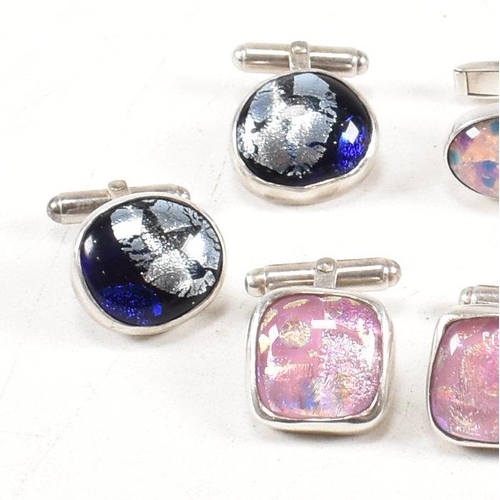 396 - A selection of 925 silver and gem set cufflinks. To include foiled glass varieties. Marked 925, hall... 