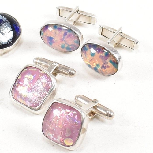 396 - A selection of 925 silver and gem set cufflinks. To include foiled glass varieties. Marked 925, hall... 