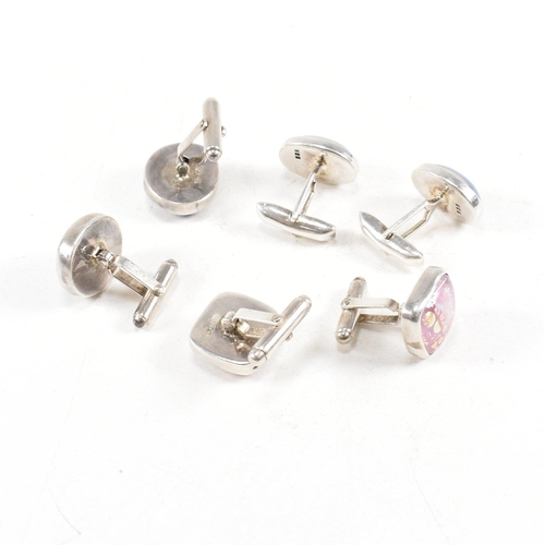 396 - A selection of 925 silver and gem set cufflinks. To include foiled glass varieties. Marked 925, hall... 