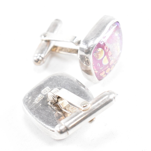 396 - A selection of 925 silver and gem set cufflinks. To include foiled glass varieties. Marked 925, hall... 