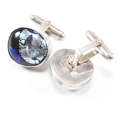 396 - A selection of 925 silver and gem set cufflinks. To include foiled glass varieties. Marked 925, hall... 