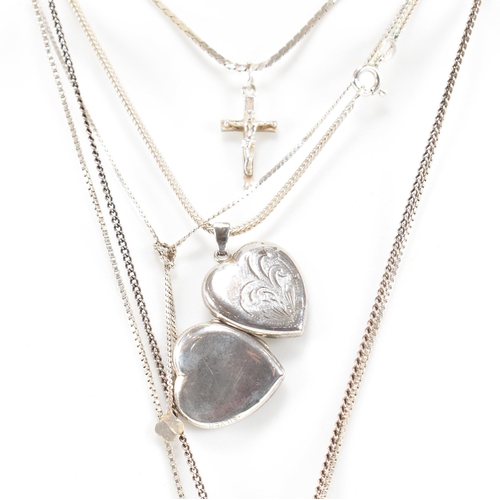 418 - A collection of five silver and pendant necklaces. The necklaces to include heart locket 2cm, oval l... 