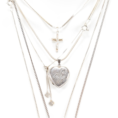 418 - A collection of five silver and pendant necklaces. The necklaces to include heart locket 2cm, oval l... 