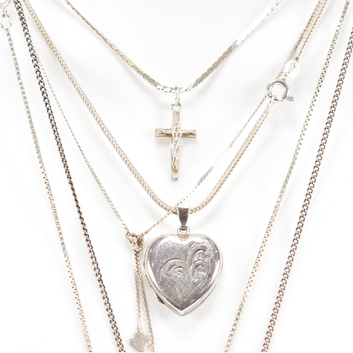 418 - A collection of five silver and pendant necklaces. The necklaces to include heart locket 2cm, oval l... 