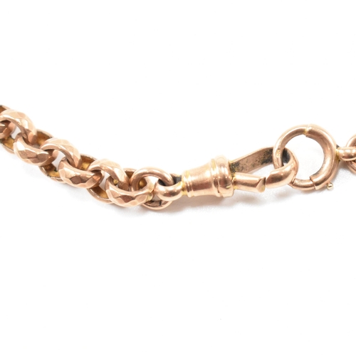 42 - A 19th century Victorian 9ct gold book - albert watch chain. Round links with rococo offset bar spac... 