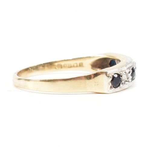 420 - A hallmarked 9ct gold sapphire and diamond half hoop ring. Weight 2.8g. Size Q.5. All weights, measu... 