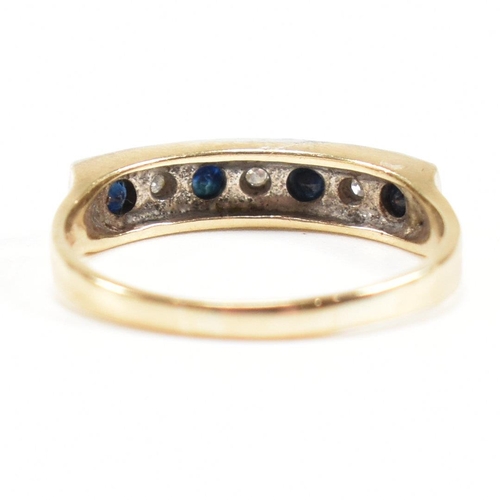 420 - A hallmarked 9ct gold sapphire and diamond half hoop ring. Weight 2.8g. Size Q.5. All weights, measu... 