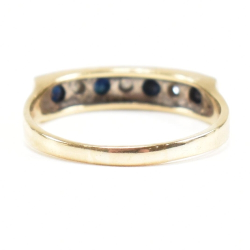 420 - A hallmarked 9ct gold sapphire and diamond half hoop ring. Weight 2.8g. Size Q.5. All weights, measu... 