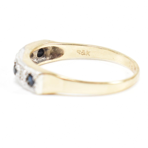 420 - A hallmarked 9ct gold sapphire and diamond half hoop ring. Weight 2.8g. Size Q.5. All weights, measu... 