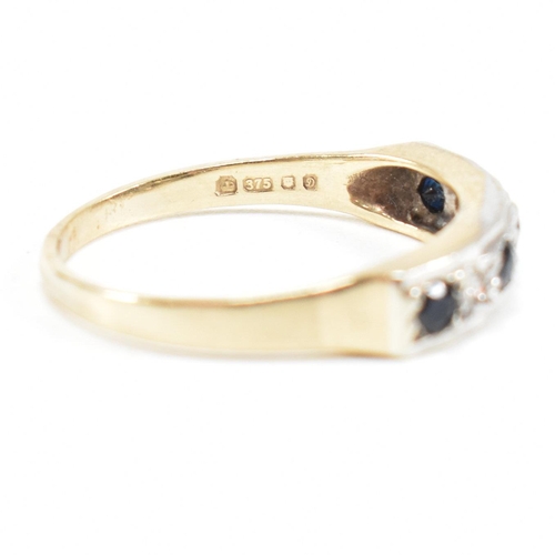 420 - A hallmarked 9ct gold sapphire and diamond half hoop ring. Weight 2.8g. Size Q.5. All weights, measu... 