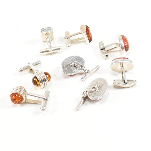 428 - A selection of 925 silver and gem set cufflinks. To include amber and coral. Marked 925, hallmarked ... 