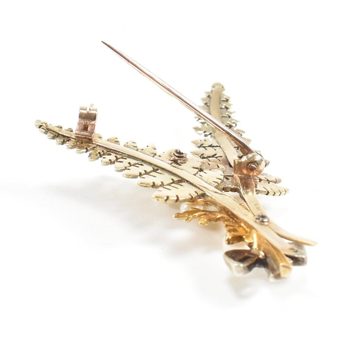 438 - A 1970s hallmarked 9ct gold and pearl spray brooch pin. Hallmarked Birmingham 1976. Sponsor A&W. Wei... 