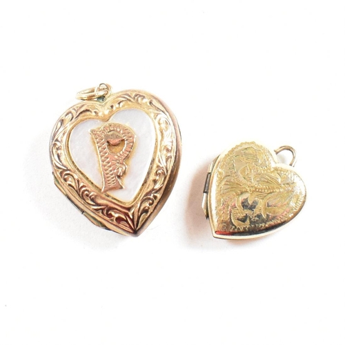 441 - A collection of gold pendants. The pendant to include a 9ct gold back and front heart locket with P ... 