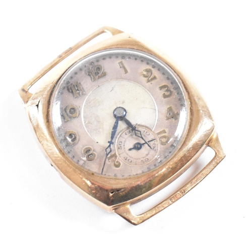 444 - 9ct gold Chester hallmarked wristwatch. Silvered dial with seconds aperture. The dial with Arabic nu... 