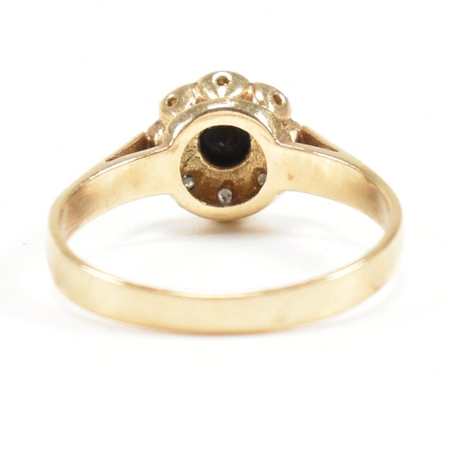 466 - A hallmarked 9ct gold sapphire and diamond ring. Weight 2.5g. Size Q. All weights, measurements and ... 