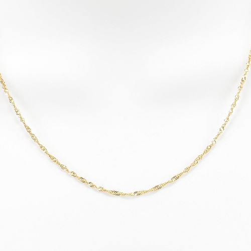 467 - A hallmarked 9ct gold rope twist chain necklace. Measures 45cm. Weight 1.7g. All weights, measuremen... 