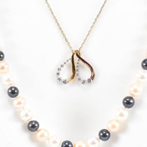 473 - A Sophanie cultured pearl necklace and a silver gilt and CZ pendant necklace. Pearl necklace measure... 