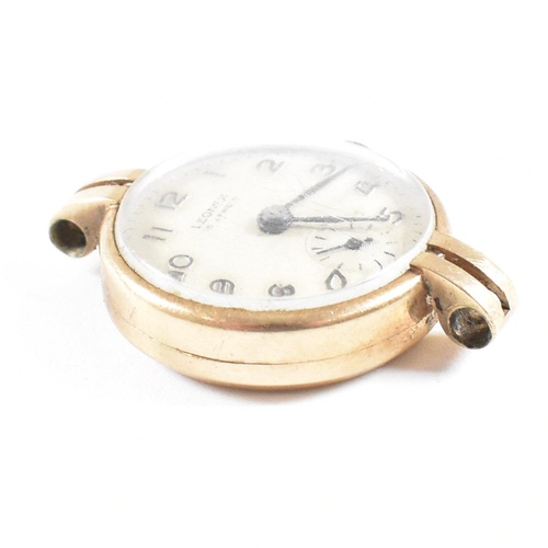 477 - 9ct gold ladies dress watch by Leonex having inset 15 jewel Swiss movement. Lacking strap.  Weight 1... 