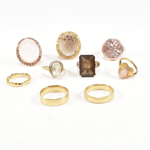 48 - A collection of 925 silver gilt vermeil and gem set rings. The rings to include CZ, rose and smoky q... 