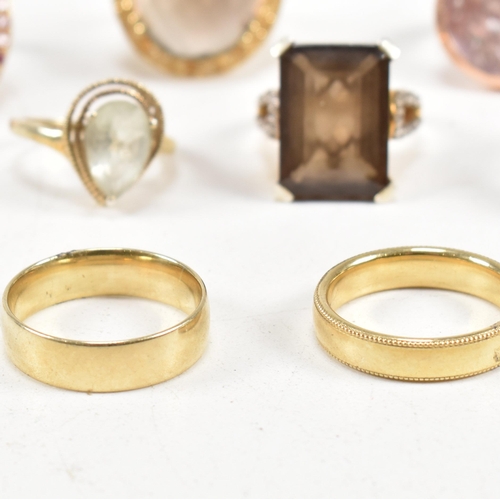 48 - A collection of 925 silver gilt vermeil and gem set rings. The rings to include CZ, rose and smoky q... 