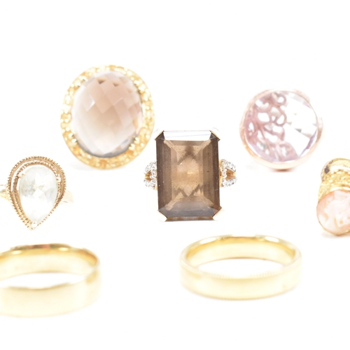 48 - A collection of 925 silver gilt vermeil and gem set rings. The rings to include CZ, rose and smoky q... 