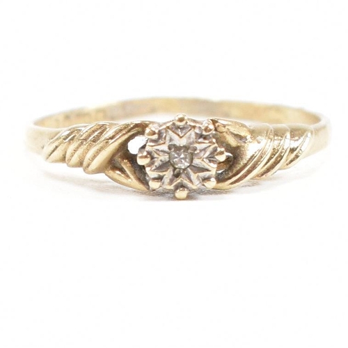 491 - A hallmarked 9ct gold and diamond solitaire ring. Weight 1.2g. Size O. All weights, measurements and... 