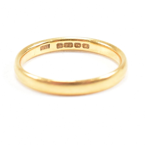 53 - A hallmarked 22ct band ring. The ring hallmarked Birmingham. Weight 2.8g. Size M.5. All weights, mea... 