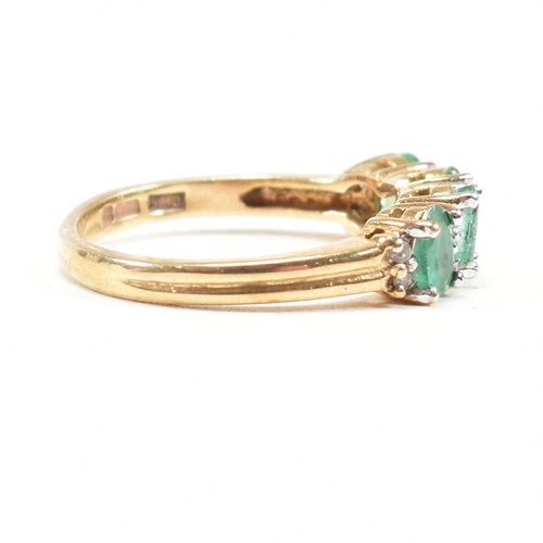 55 - A hallmarked 9ct gold emerald and diamond half hoop ring.  Weight 2.7g. Size M.5. All weights, measu... 