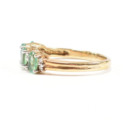 55 - A hallmarked 9ct gold emerald and diamond half hoop ring.  Weight 2.7g. Size M.5. All weights, measu... 