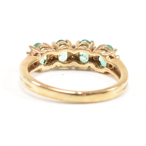 55 - A hallmarked 9ct gold emerald and diamond half hoop ring.  Weight 2.7g. Size M.5. All weights, measu... 