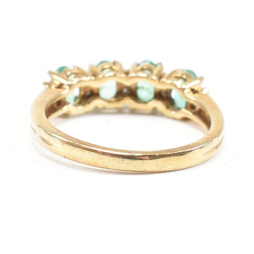 55 - A hallmarked 9ct gold emerald and diamond half hoop ring.  Weight 2.7g. Size M.5. All weights, measu... 