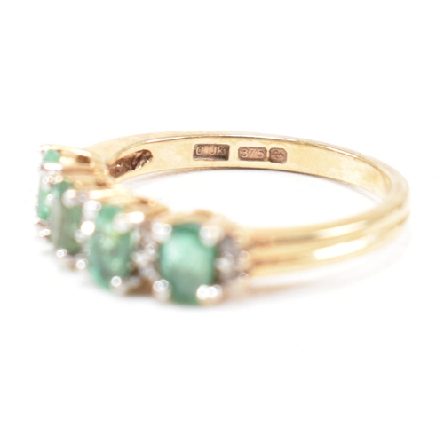 55 - A hallmarked 9ct gold emerald and diamond half hoop ring.  Weight 2.7g. Size M.5. All weights, measu... 