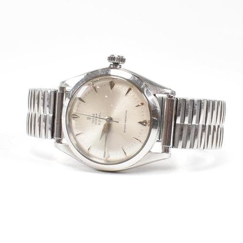 60 - A Tudor Oyster Royal stainless steel wristwatch. The silvered dial with baton numbers, dial marked f... 