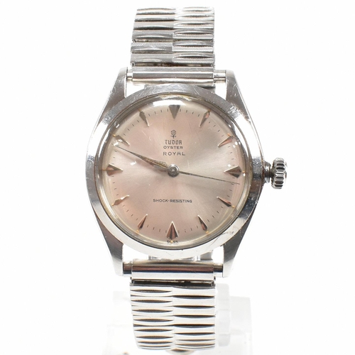 60 - A Tudor Oyster Royal stainless steel wristwatch. The silvered dial with baton numbers, dial marked f... 