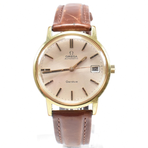 71 - An Omega Automatic Geneve gentleman's wristwatch. The watch with champagne dial, baton numerals with... 