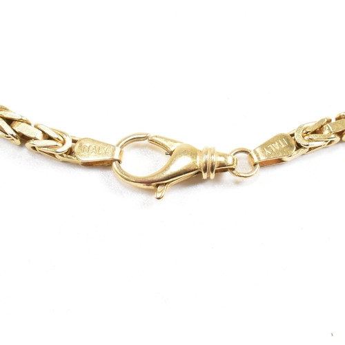 72 - A 14ct gold fancy link chain necklace. Weight 36.7g. Marked 14k Italy. Measures 46cm. All weights, m... 