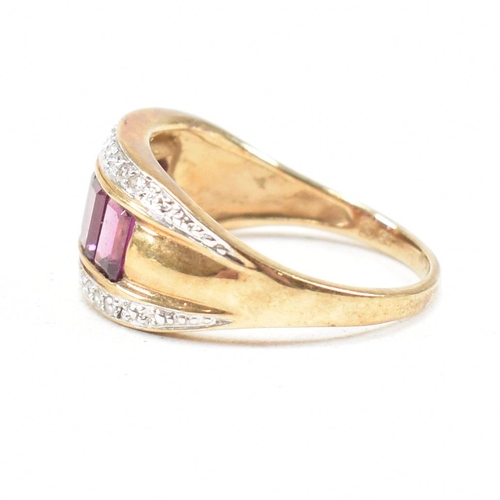 74 - A hallmarked 9ct gold garnet and diamond ring. Weight 4.1g. Size P. All weights, measurements and si... 