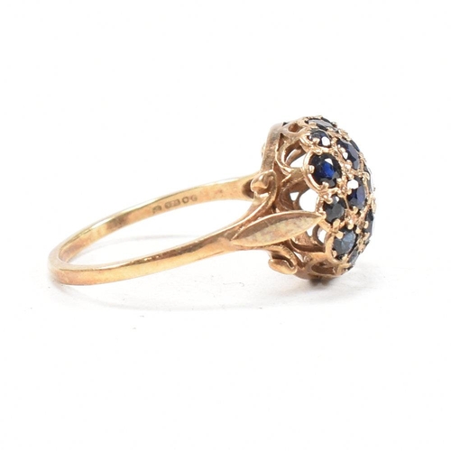 83 - A hallmarked 9ct gold and sapphire bombe ring. Weight 3.3g. Size R. All weights, measurements and si... 