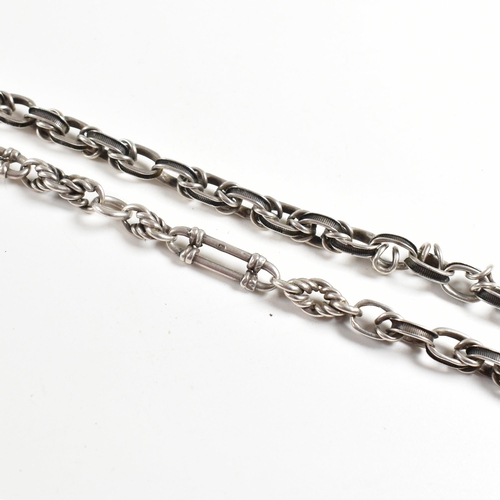 84 - A 19th century silver hallmarked albert chain with medal. The chain with rope twist and double bar l... 