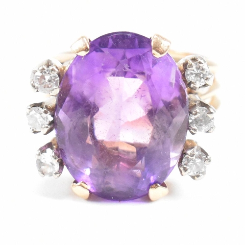 88 - A yellow gold Amethyst and diamond ring. Weight approx 9.1g. Size approx I. All weights, measurement... 