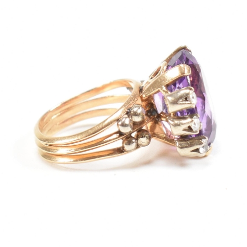 88 - A yellow gold Amethyst and diamond ring. Weight approx 9.1g. Size approx I. All weights, measurement... 