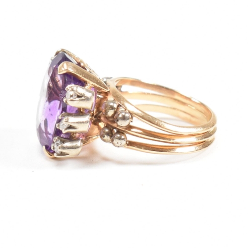 88 - A yellow gold Amethyst and diamond ring. Weight approx 9.1g. Size approx I. All weights, measurement... 