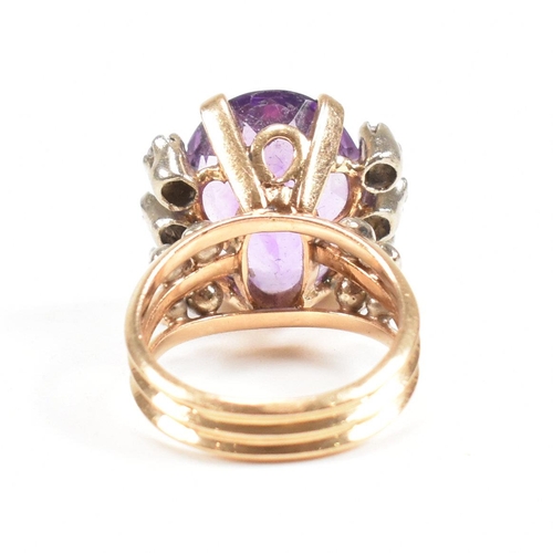 88 - A yellow gold Amethyst and diamond ring. Weight approx 9.1g. Size approx I. All weights, measurement... 