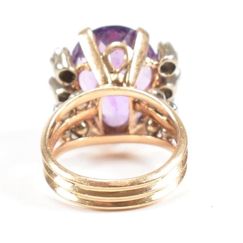 88 - A yellow gold Amethyst and diamond ring. Weight approx 9.1g. Size approx I. All weights, measurement... 