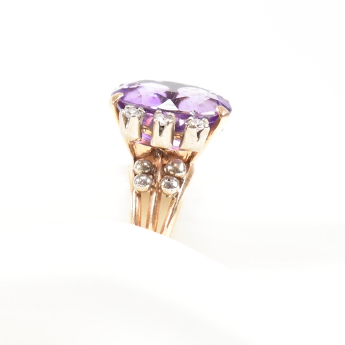 88 - A yellow gold Amethyst and diamond ring. Weight approx 9.1g. Size approx I. All weights, measurement... 